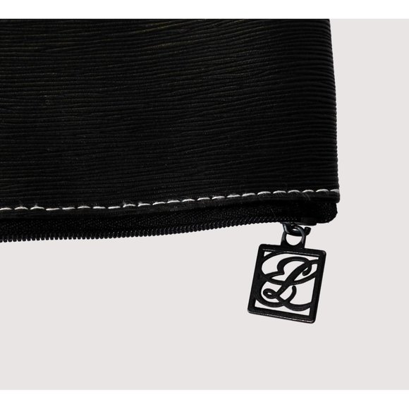 Estee Lauder Faux Leather Cosmetic Bag Solid Black Zipper Closure - Picture 3 of 3